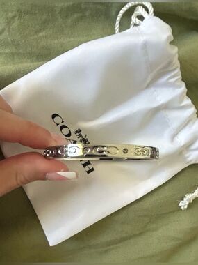 Coach dark Silver-Tone Signature C Bangle Bracelet